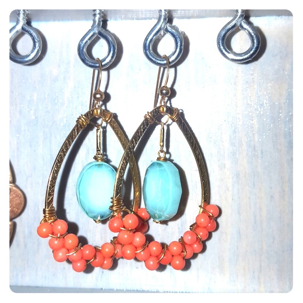 Gorgeous coral and blue earrings